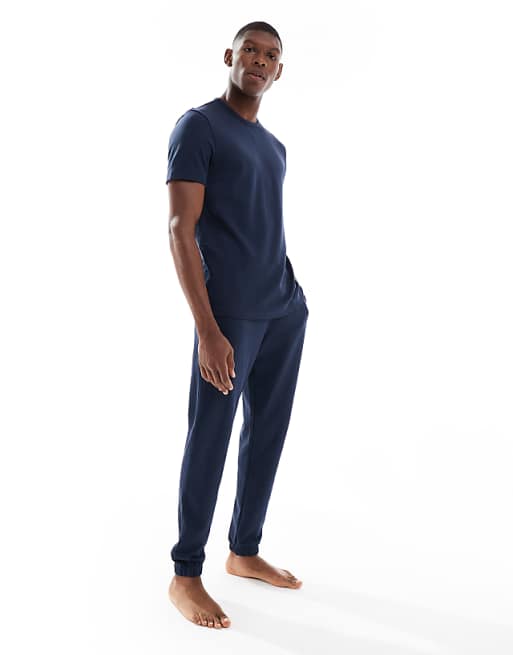 New Look waffle pyjama t-shirt & jogger co-ord in navy