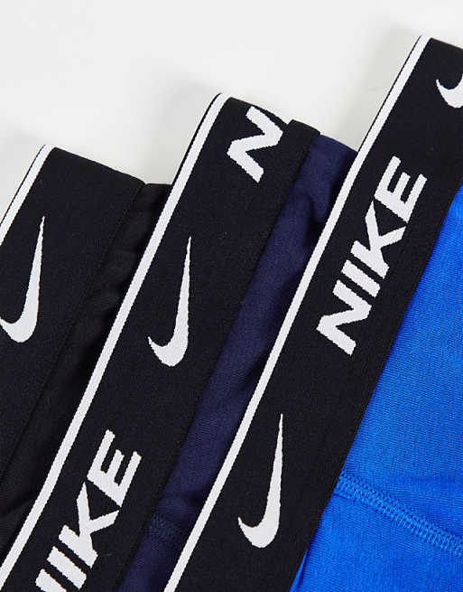 Nike 3 Pack Cotton Stretch Trunks In Black/navy/blue