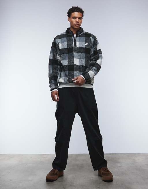 Nike Club Half Zip Fleece In Black Check