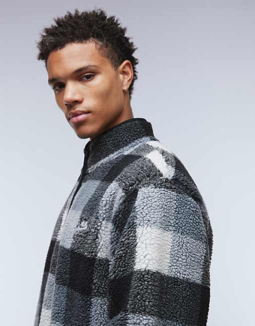 Nike Club Half Zip Fleece In Black Check