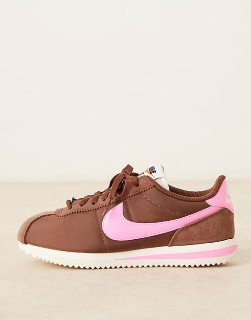 Nike Cortez Nylon Trainers In Brown And Pink