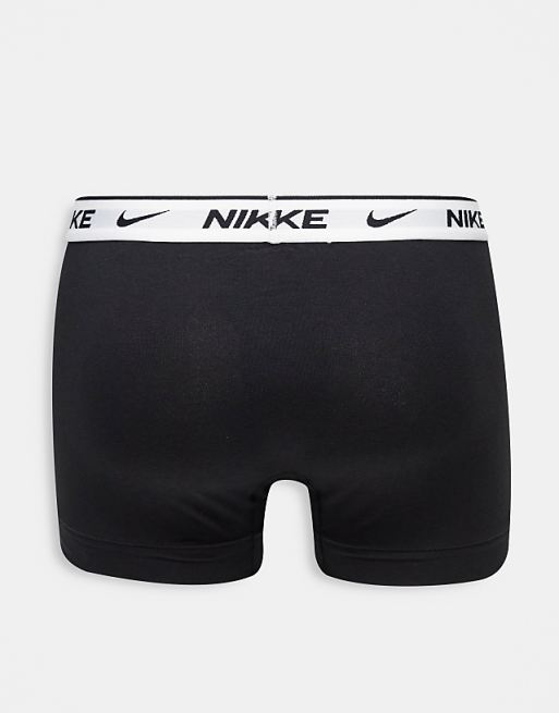 Nike Cotton Stretch 3 Pack Trunks In Black With White Waistband