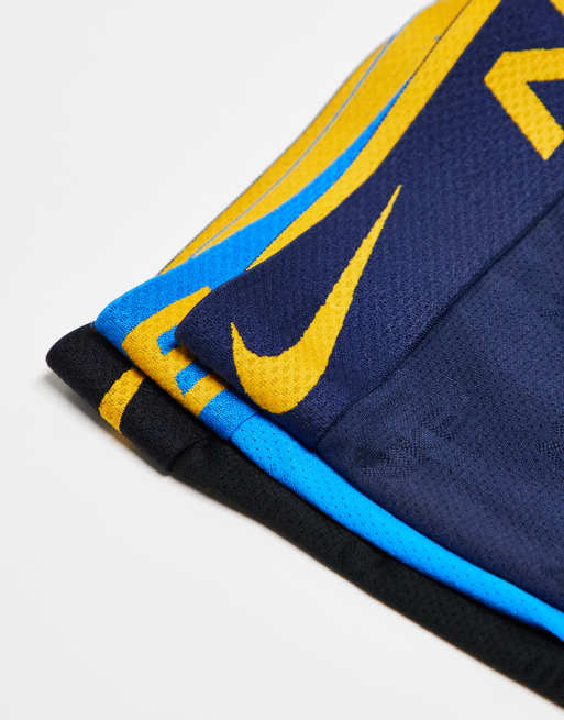 Nike Elite Breathe 3 Pack Trunk In Black / Navy / Blue With Yellow Detail Waistband