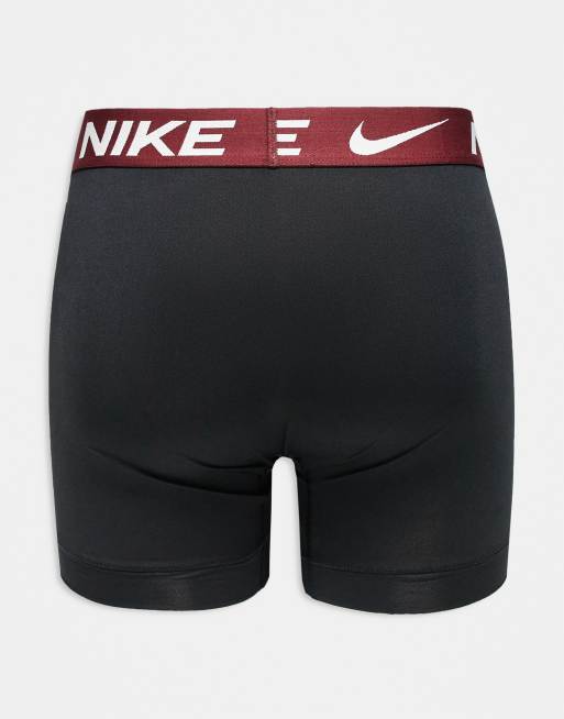 Nike Essential Microfibre 3 Pack Boxer Brief In Black With Coloured Waistband In Lilac / Red / Brown