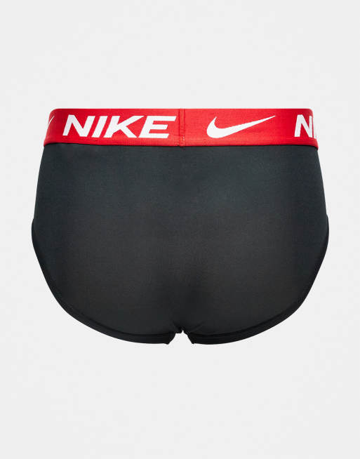 Nike Essential Microfibre 3 Pack Hip Brief In Black With Coloured Waistband In Brown / Red / Lilac