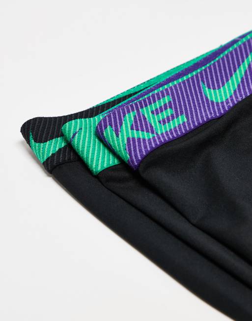 Nike Essential Microfibre 3 Pack Long Boxer Brief In Black With Coloured Waistband In Black / Blue / Green