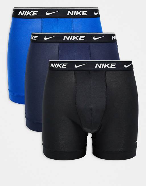 Nike Everyday Cotton Stretch 3 pack boxer brief in black and blue