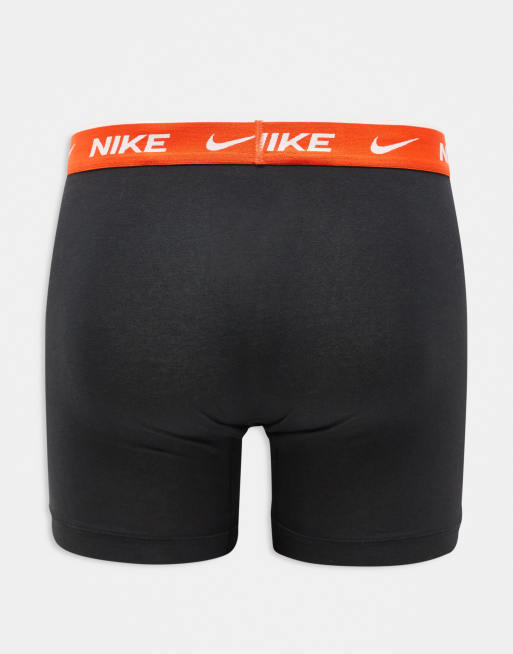 Nike Everyday Cotton Stretch 3 Pack Boxer Brief With Coloured Waistbands In Black/red/orange