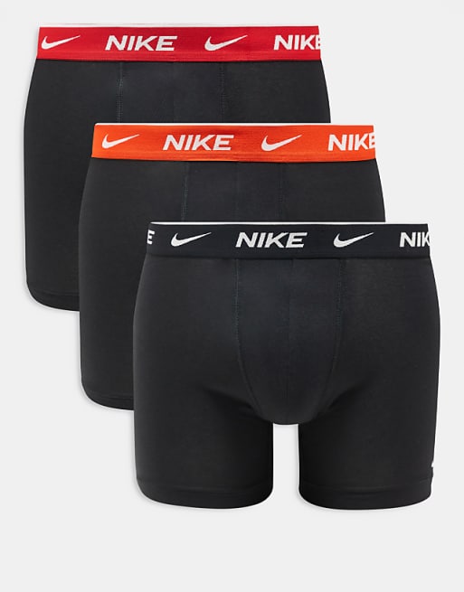 Nike Everyday Cotton Stretch 3 pack boxer brief with coloured waistbands in black/red/orange