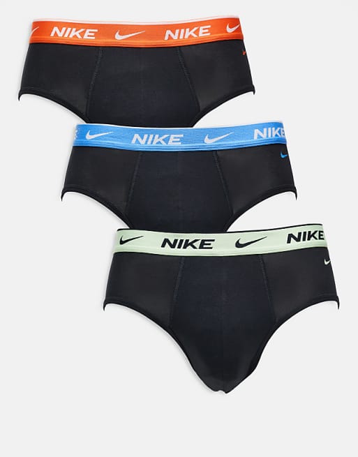 Nike Everyday Cotton Stretch 3 pack hip briefs in black with contrast waistbands