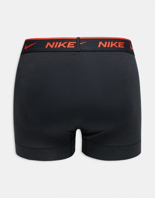 Nike Everyday Cotton Stretch 3 Pack Trunk In Black With Coloured Waistband In Blue / Yellow / Red Detail