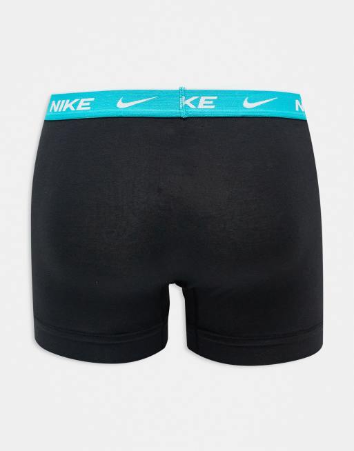 Nike Everyday Cotton Stretch 3 Pack Trunk With Coloured Waistband In Pastel Blue/black/blue