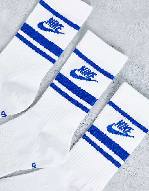 Nike Everyday Essential 3 Pack Socks In White/blue