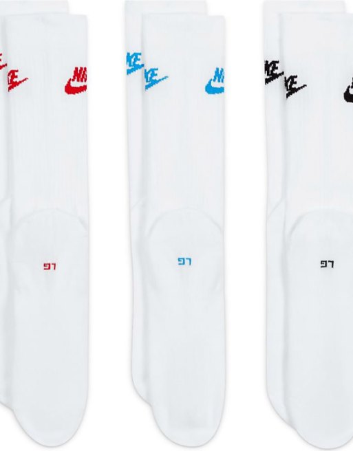 Nike Everyday Essential 3 Pack Socks In White With Coloured Logo