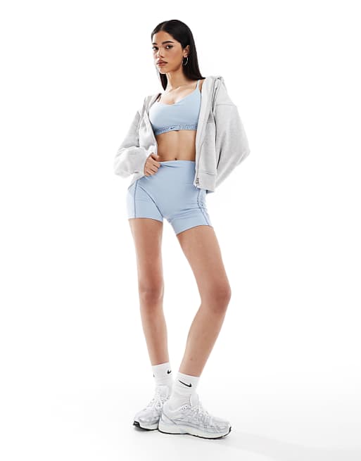 Nike Gym Life Swoosh Training Dri-FIT sports bra and shorts in light blue