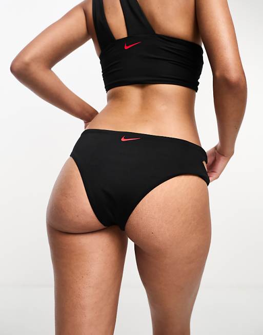 Nike Icon Sneakerkini Asymmetrical Bikini Bottoms In Black And Red