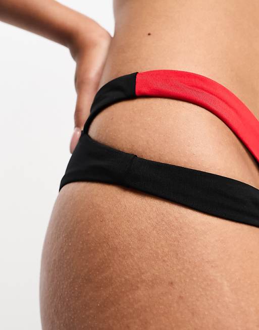 Nike Icon Sneakerkini Asymmetrical Bikini Bottoms In Black And Red