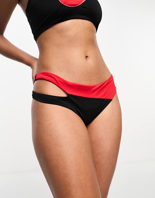 Nike Icon Sneakerkini Asymmetrical Bikini Bottoms In Black And Red