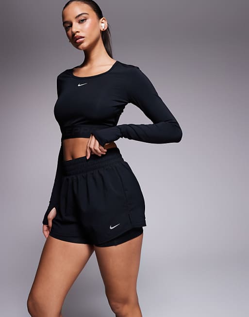Nike One Training Dri-FIT high waisted 3 inch 2 in 1 shorts in black