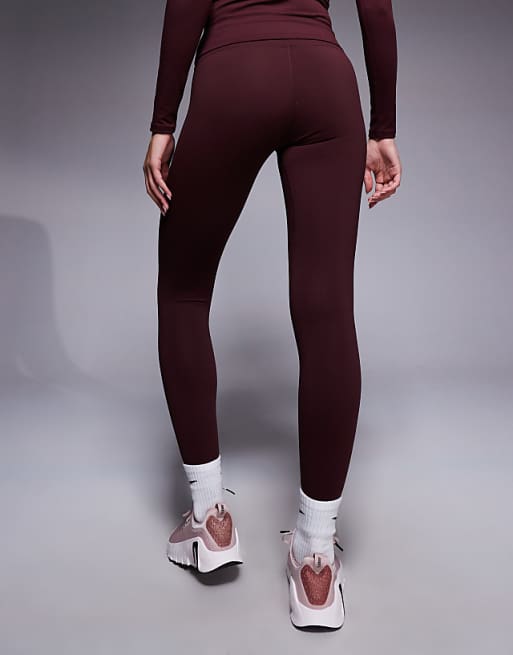 Nike One Training Dri-FIT Seamless Front High Waisted Leggings In Burgundy
