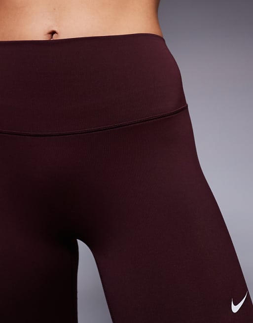 Nike One Training Dri-FIT Seamless Front High Waisted Leggings In Burgundy