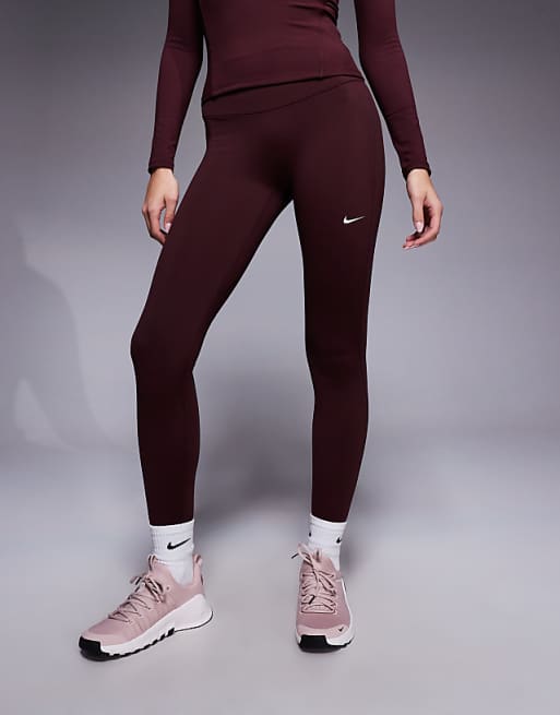 Nike One Training Dri-FIT Seamless Front High Waisted Leggings In Burgundy