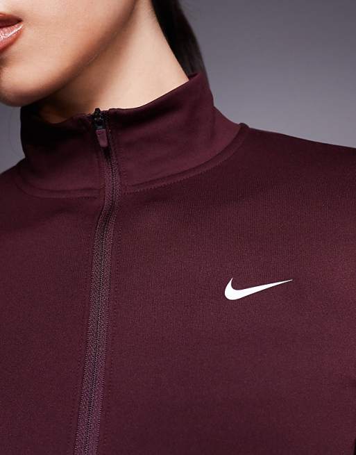 Nike One Training Full Zip Fitted Longsleeve Top In Burgundy