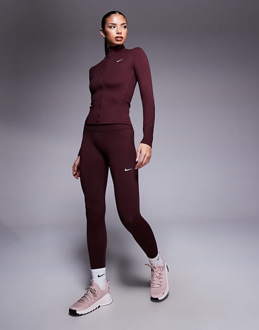Nike One Training Full Zip Fitted Longsleeve Top In Burgundy