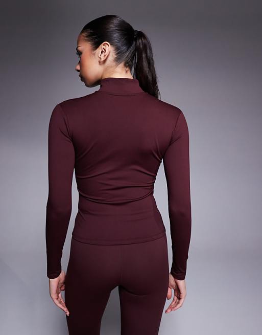 Nike One Training Full Zip Fitted Longsleeve Top In Burgundy