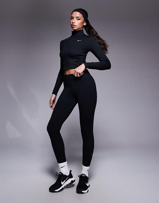 Nike One Training Half Zip Fitted Longsleeve Top In Black