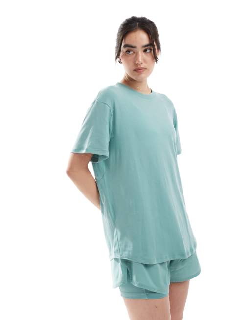 Nike One Training Highwaisted 3 Inch 2 In 1 Shorts And Relaxed T-shirt In Light Blue