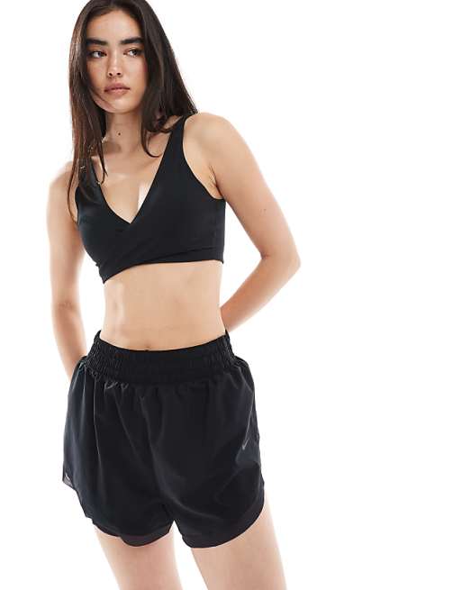 Nike One Training Highwaisted 3 Inch Frilly Shorts Wrap Longsleeve Top And Layered Vest In Black In Black