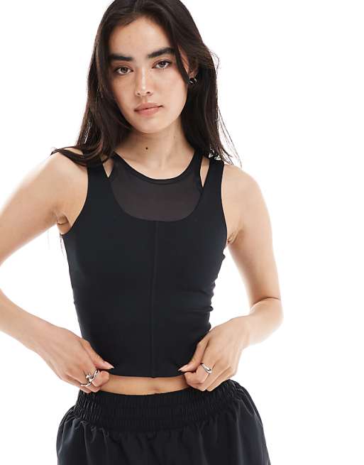 Nike One Training Highwaisted 3 Inch Frilly Shorts Wrap Longsleeve Top And Layered Vest In Black In Black