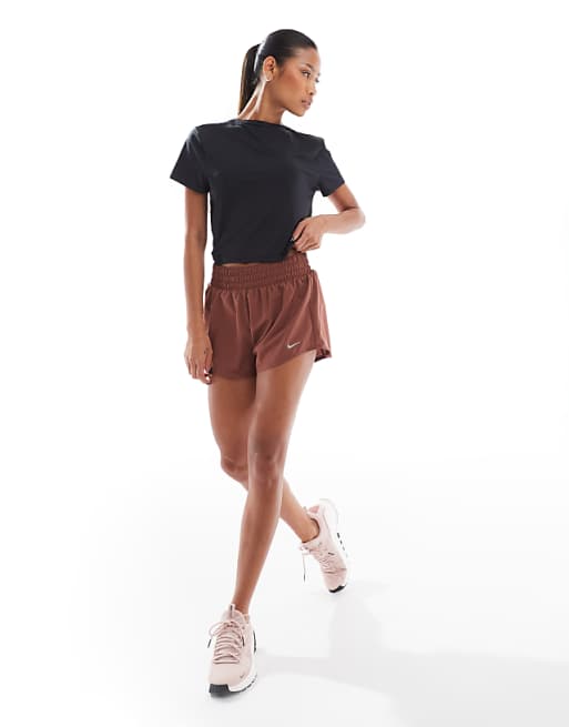 Nike One Training mid rise 3 inch shorts in brown