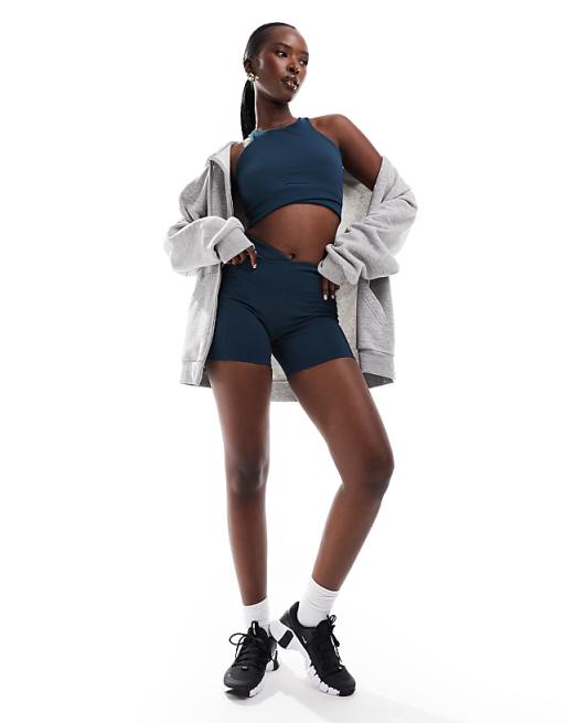 Nike One Training Wrapped Ribbed Vest Shorts Leggings And Sports Bra In Navy