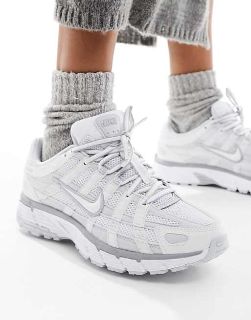 Nike P-6000 Unisex Trainers In White And Silver