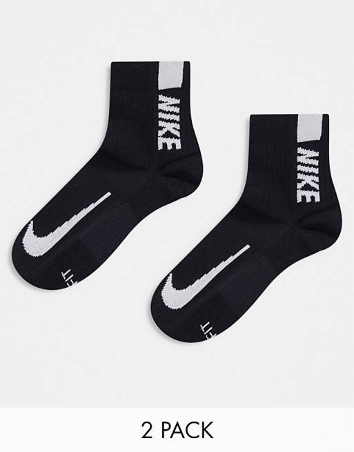 Nike Running 2 pack logo ankle socks in black