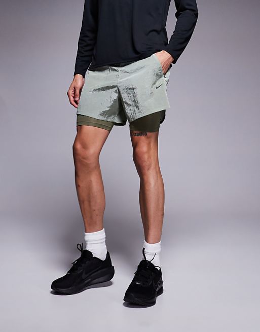Nike Running Run Division Stride 5 inch 2 in 1 shorts in light green