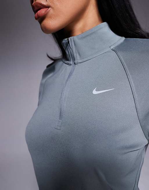 Nike Running Tempo Dri-FIT Half Zip Long Sleeve T-shirt In Grey