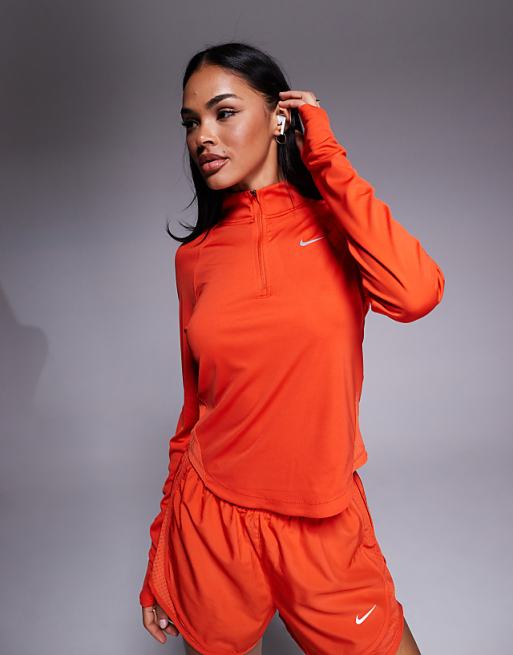 Nike Running Tempo Dri-FIT half zip long sleeve t-shirt in red