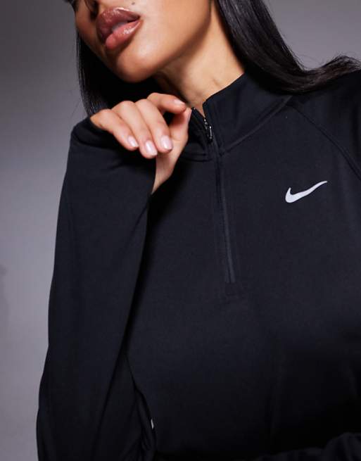 Nike Running Tempo Dri-FIT Half Zip Long Sleeve Top In Black