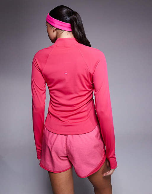 Nike Running Tempo Dri-FIT Half Zip Long Sleeve Top In Pink