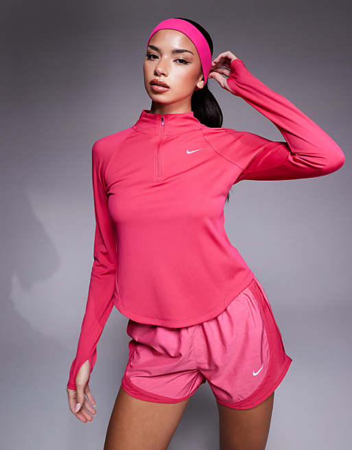 Nike Running Tempo Dri-FIT half zip long sleeve top in pink
