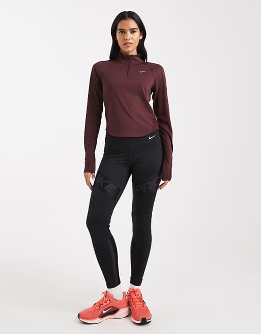 Nike Running Tempo Half Zip Sweatshirt In Burgundy