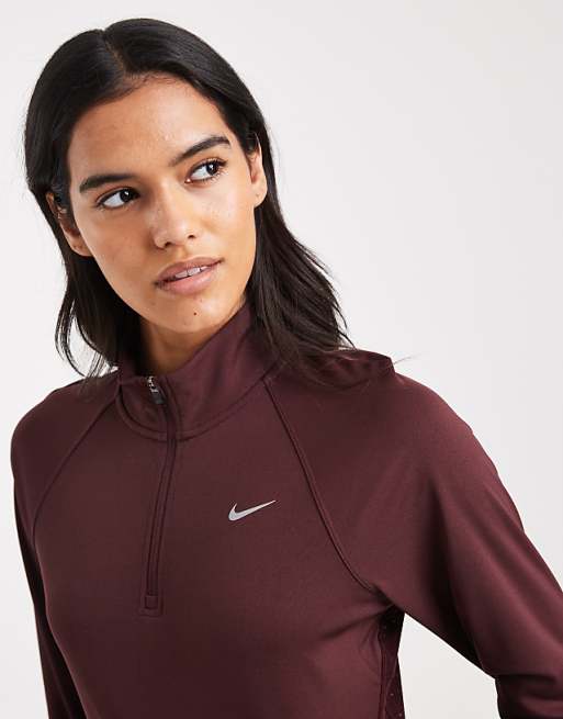 Nike Running Tempo Half Zip Sweatshirt In Burgundy