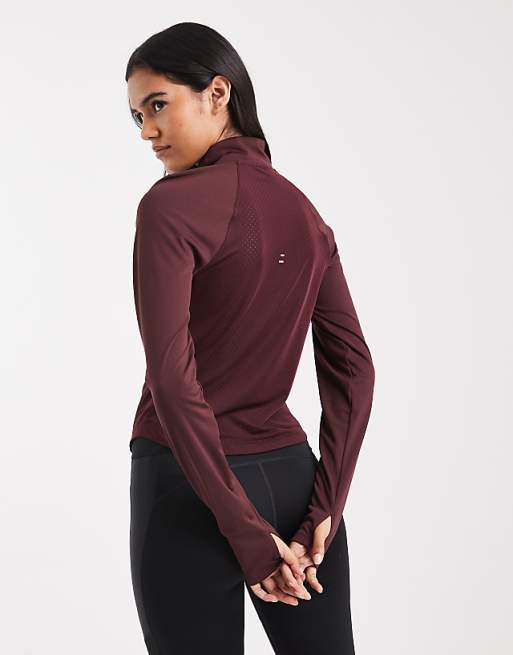 Nike Running Tempo Half Zip Sweatshirt In Burgundy