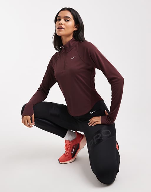 Nike Running Tempo half zip sweatshirt in burgundy