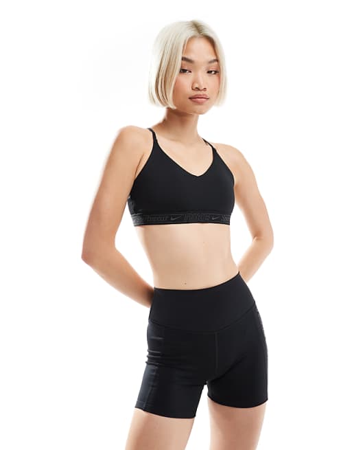Nike Training Gym Life Swoosh Indy Dri-FIT Light Support Sports Bra In Black