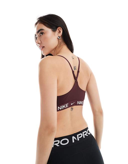 Nike Training Indy Dri-FIT Light Support Sport Bra In Burgundy