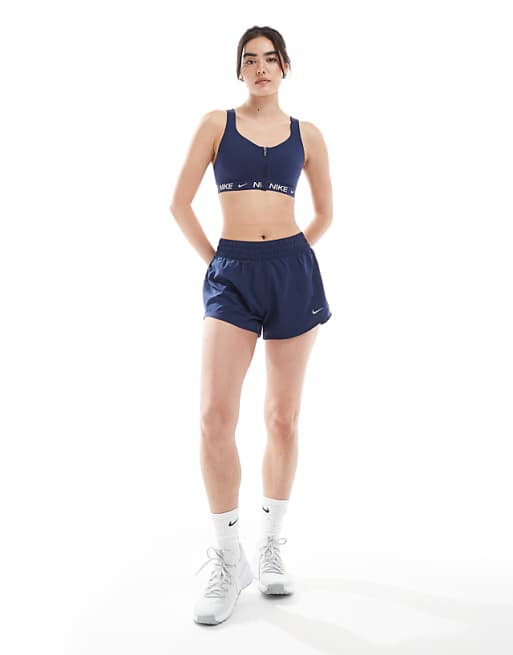 Nike Training Indy High Support Front Zip Sports Bra In Navy